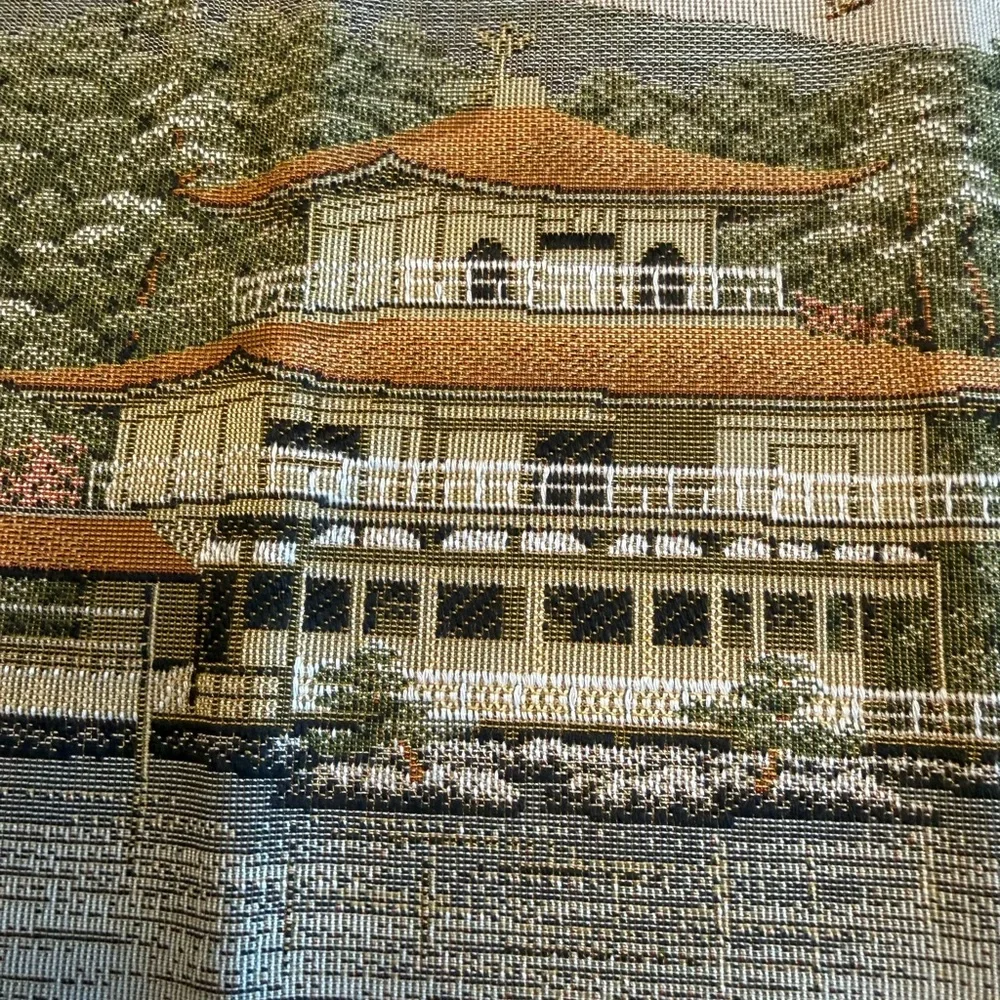 Vintage Japanese Gobelin Woven Tapestry Fabric Kyoto Kinkakuji Temple 16x12”